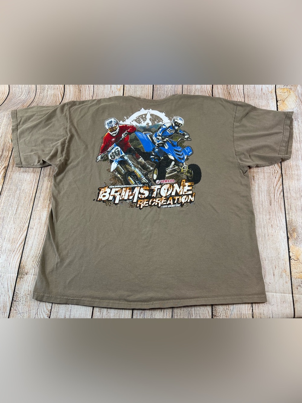 Brimstone Recreation ATVs Dirtbikes Motocross Yamaha Tan T Shirt Size 2XL